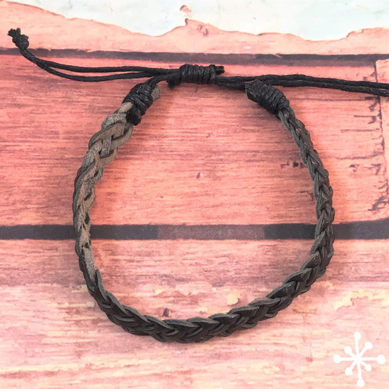 Leather Braclelet Black, Hand plaited Cacique