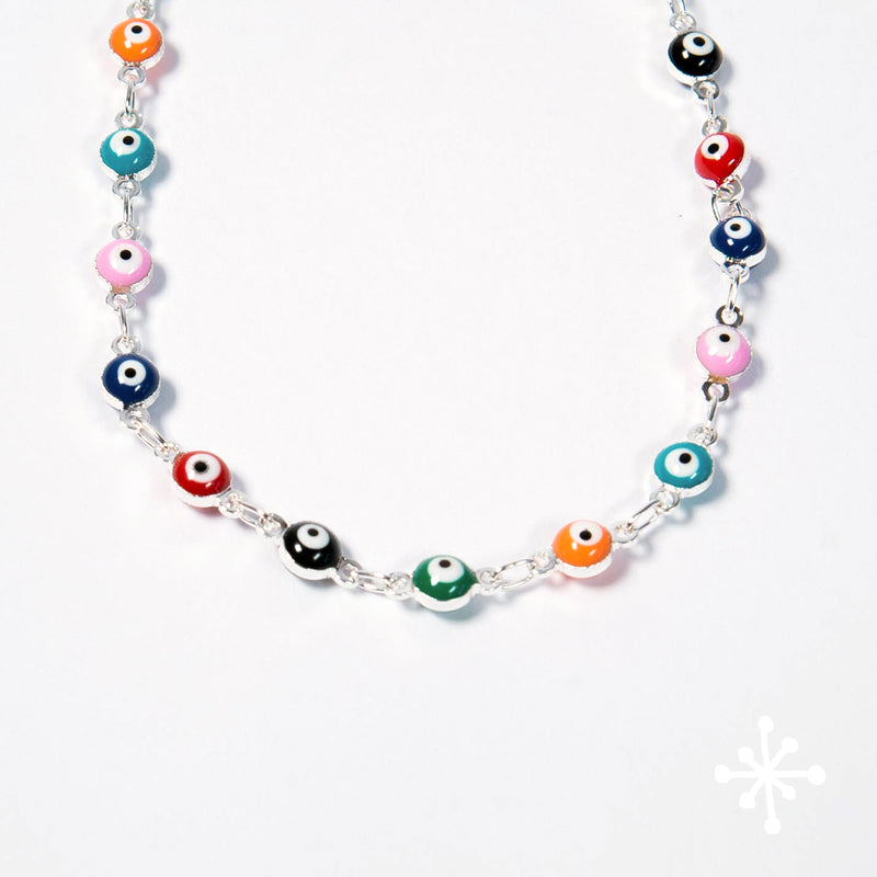 Silver evil eye anklet