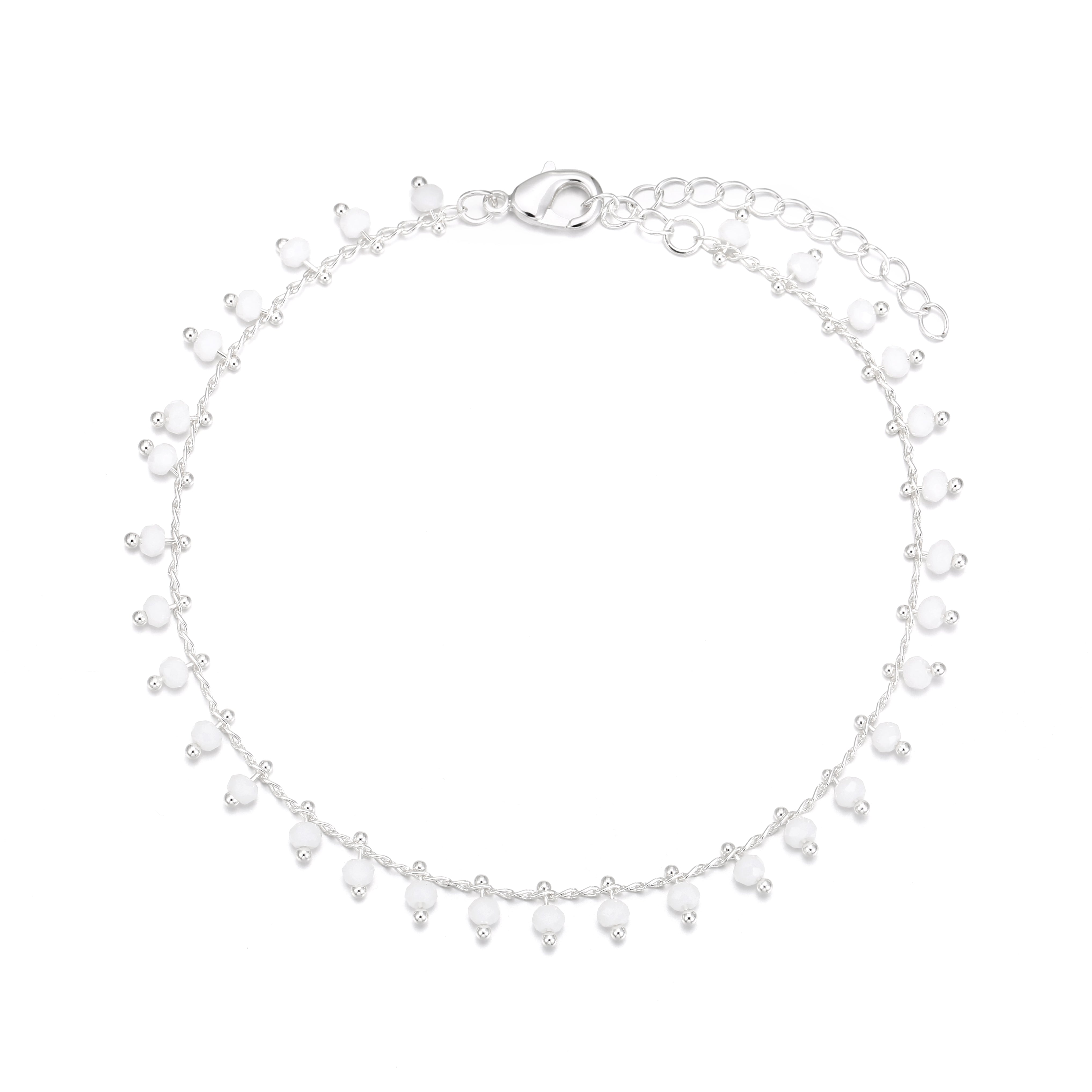 SILVER ANKLET WHITE BEADS POCO LOCO JEWELLERY