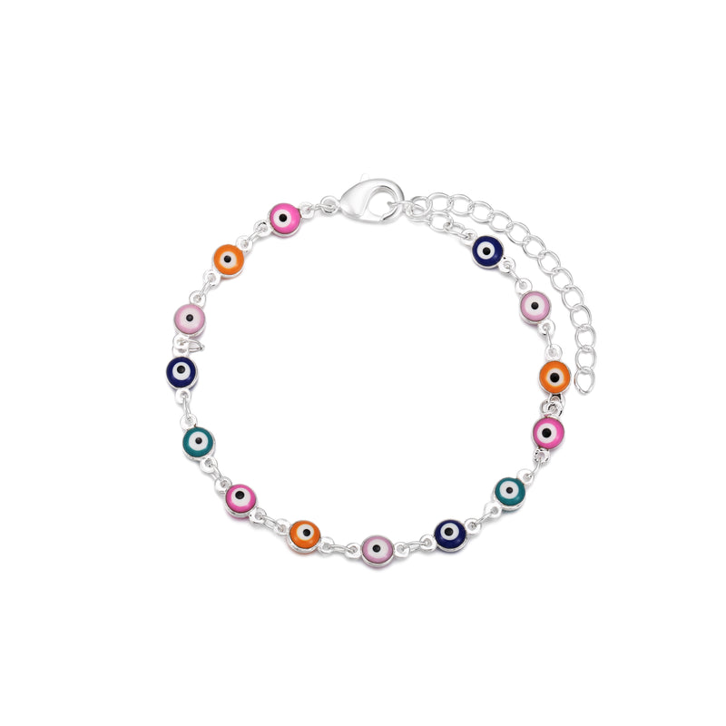 Chain Bracelet Silver Evil Eye- Multicolour