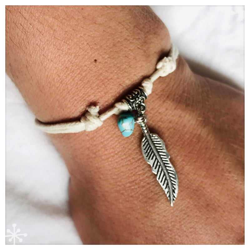 Feather bracelet with turquoise