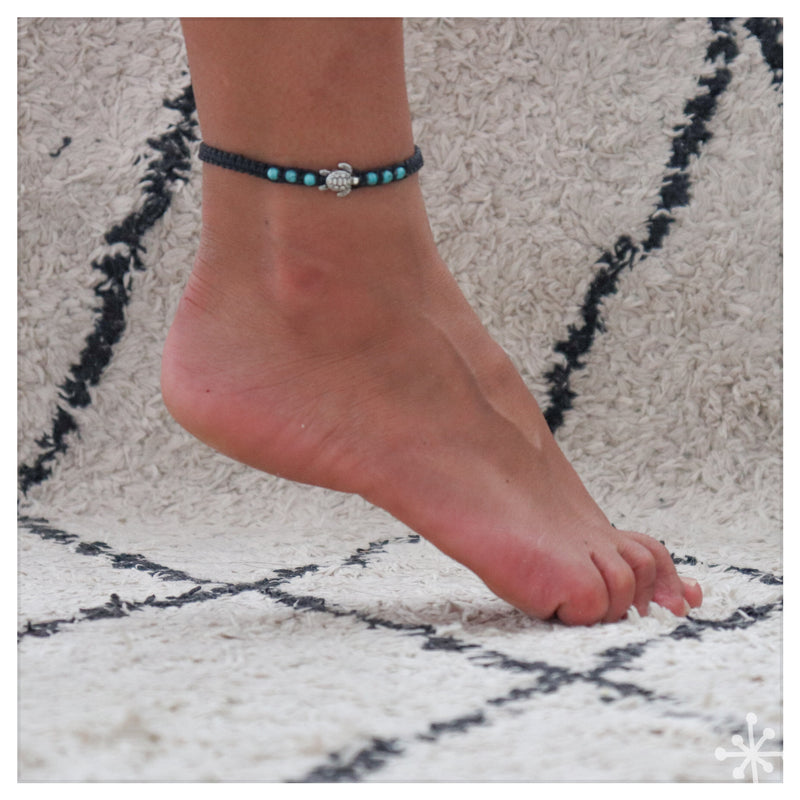 Turtle Macrame Anklets Black