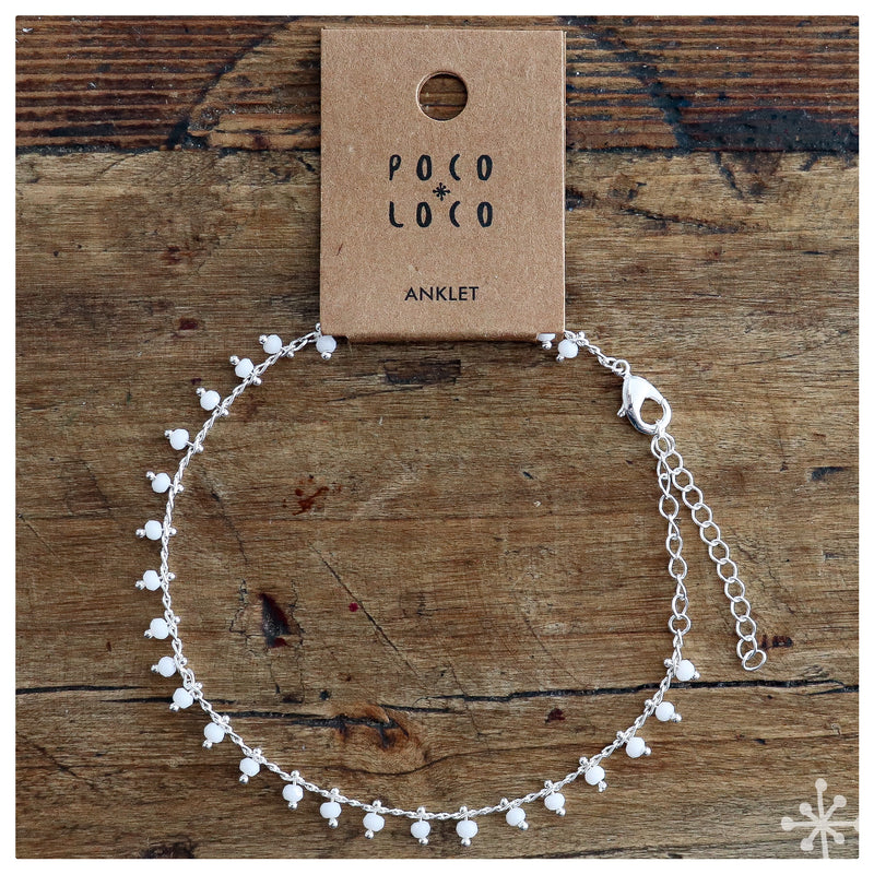 Silver anklet with white beads