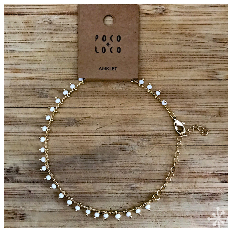 Gold anklet with white beads