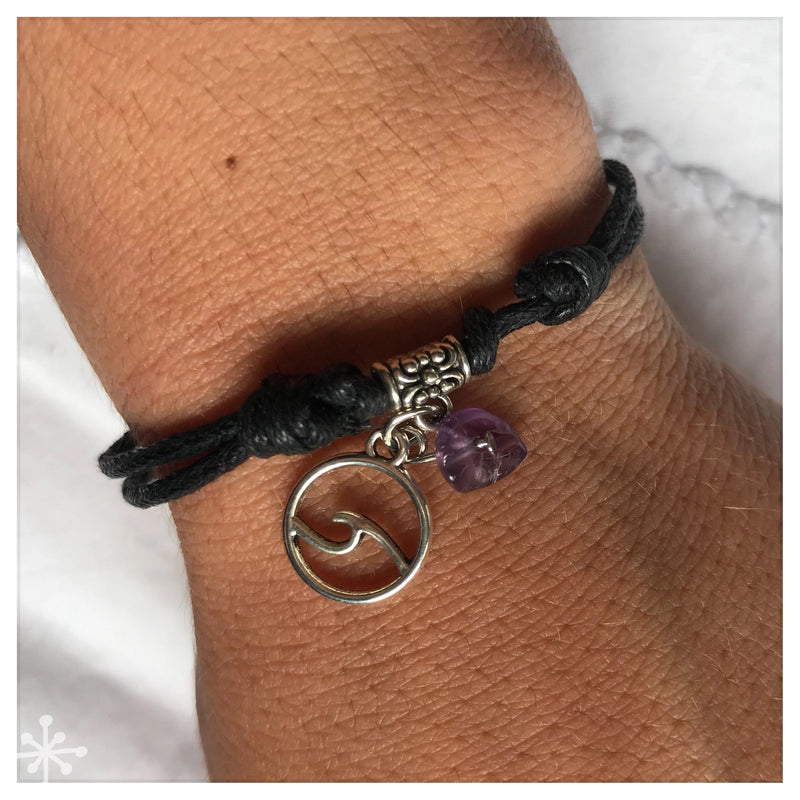 Silver wave bracelet with amethyst