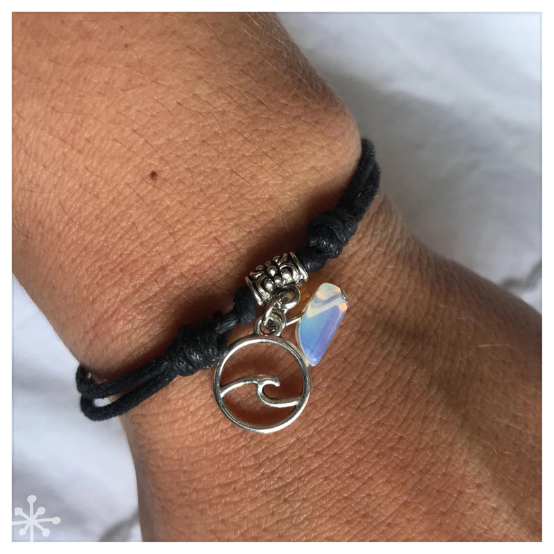 Silver wave bracelet with sea opal