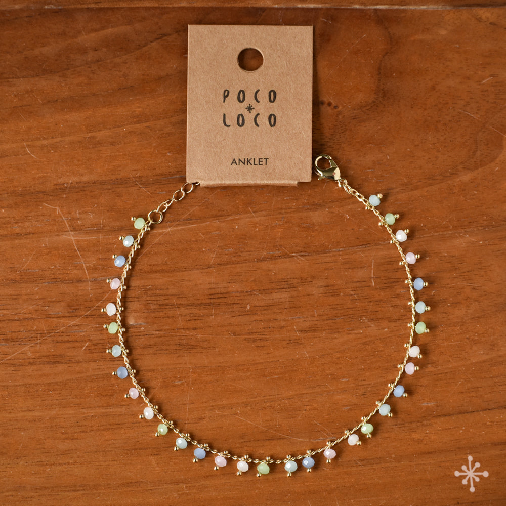 Gold anklet with multicolour beads