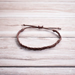Hand plaited bracelet cotton thin dark brown