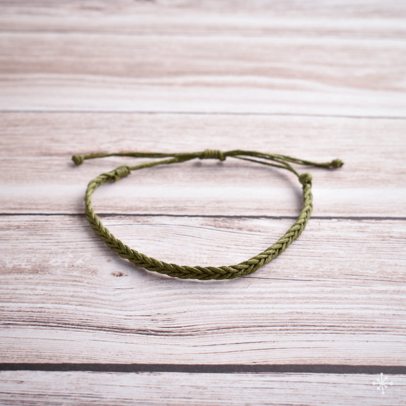 Hand plaited bracelet cotton thin green khaki