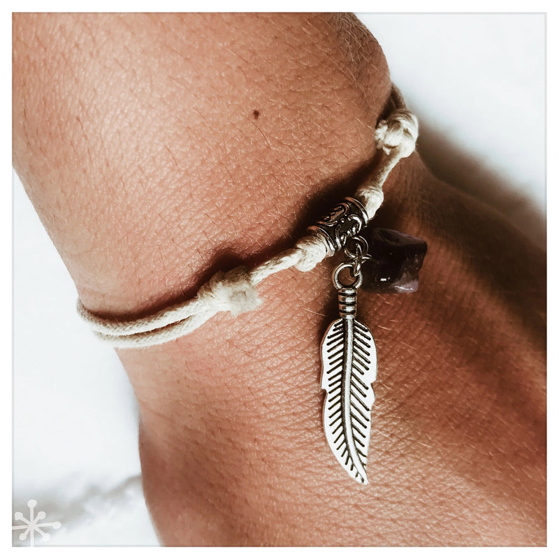 Feather bracelet with amethyst