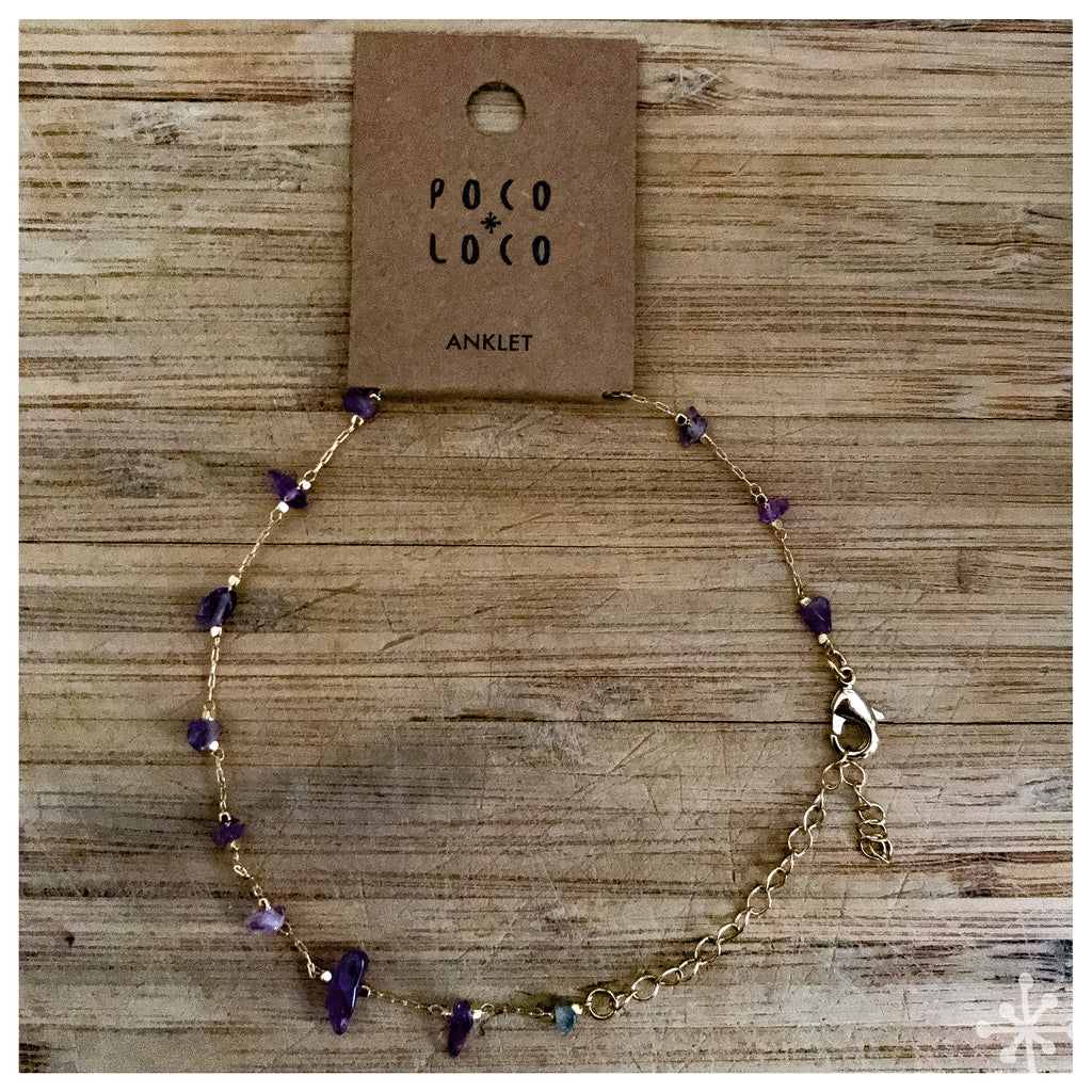Gold anklet with amethyst