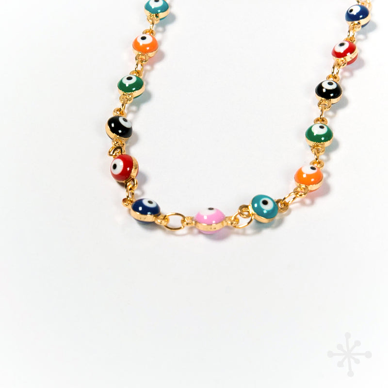 Evil Eye Bracelet Gold Chain - Multicolour