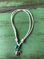 Turtle Anklet with turquoise Cream cord