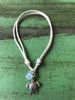 Turtle anklet sea opal cream cord
