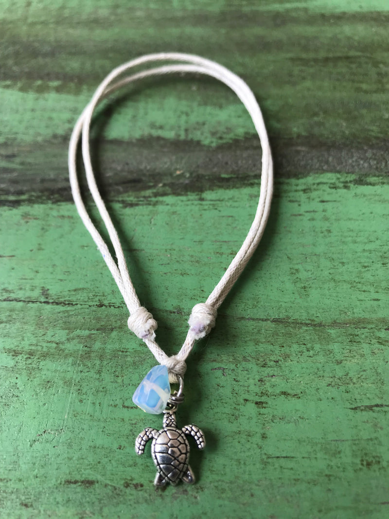 Turtle anklet sea opal cream cord