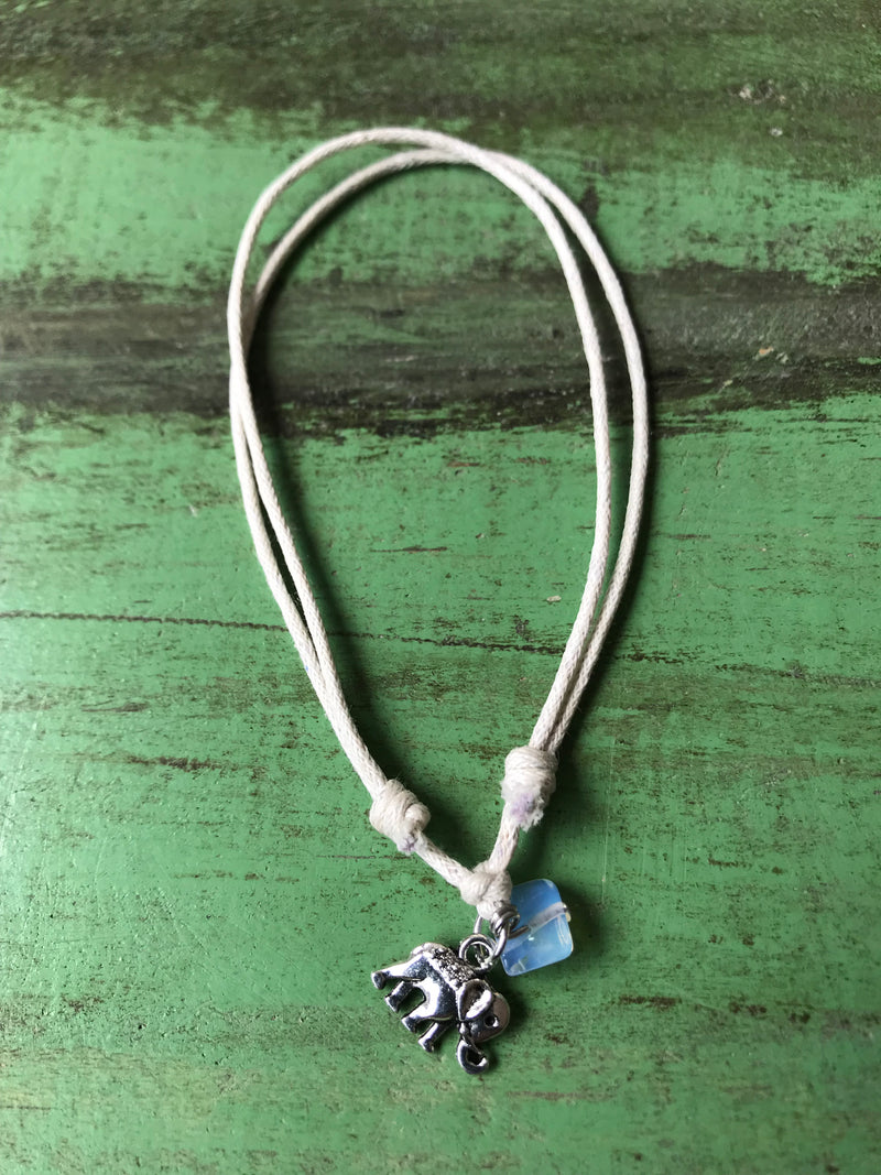 Silver Elephant Anklet with sea opal