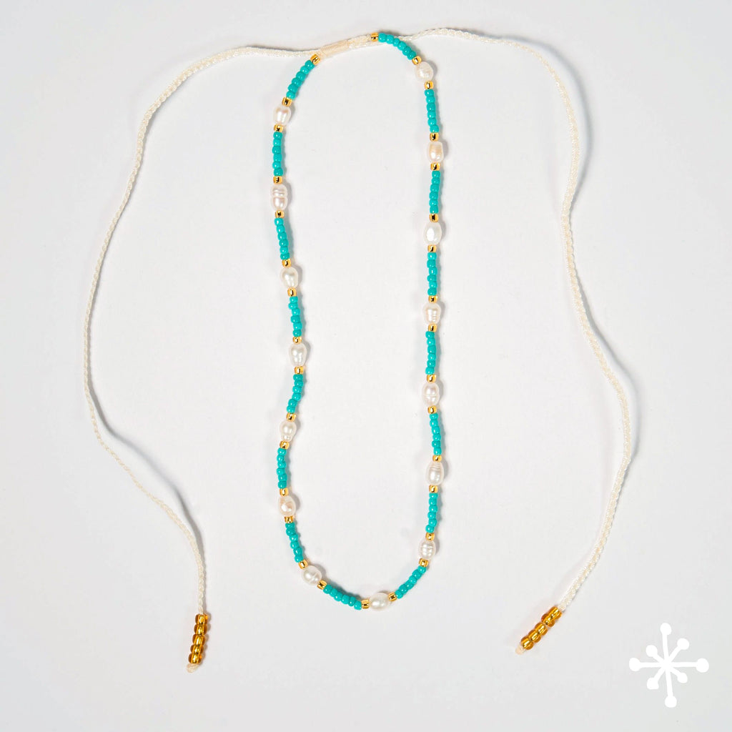 Pearl and turquoise bead necklace