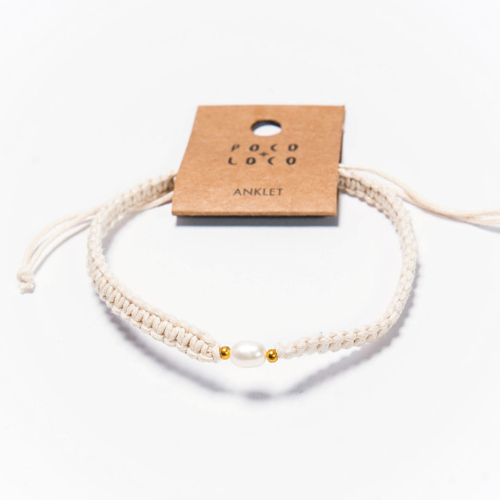 Macrame Anklet with pearl cream