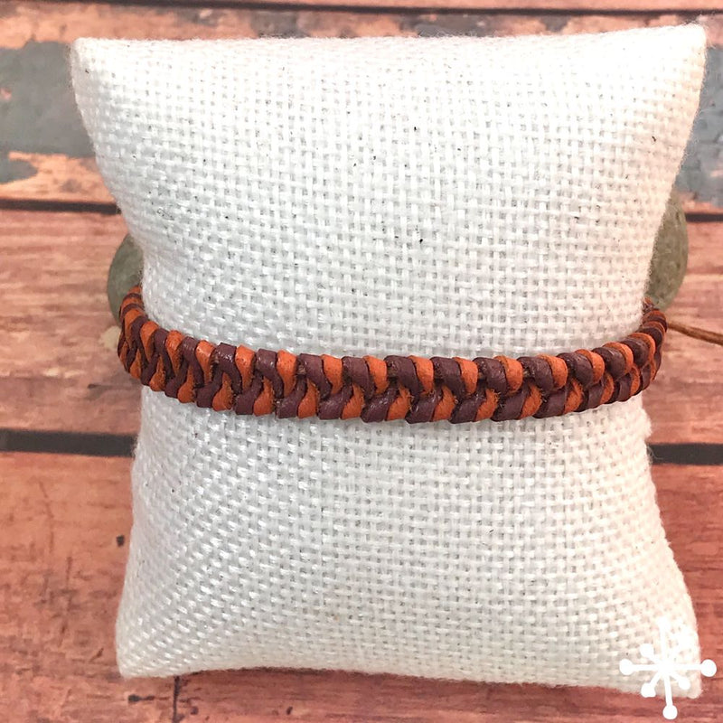 Mixed Colour Leather Bracelet Dark Brown/ Light Brown - Hand plaited - Mapuche