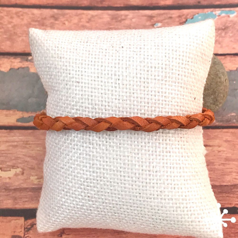 Light Brown Leather Bracelet Round Plaited - Quechua