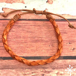 Light Brown Leather Bracelet Round Plaited - Quechua