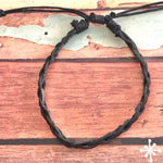 Black Leather Bracelet, Hand plaited - Toba