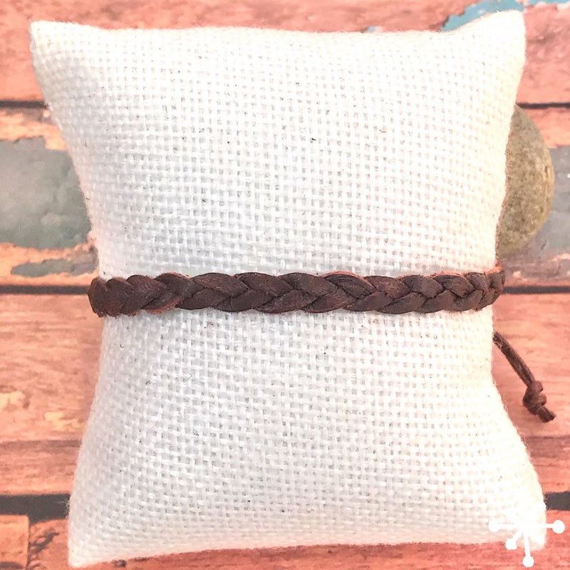 Dark Brown Leather Bracelet, Hand plaited - Toba