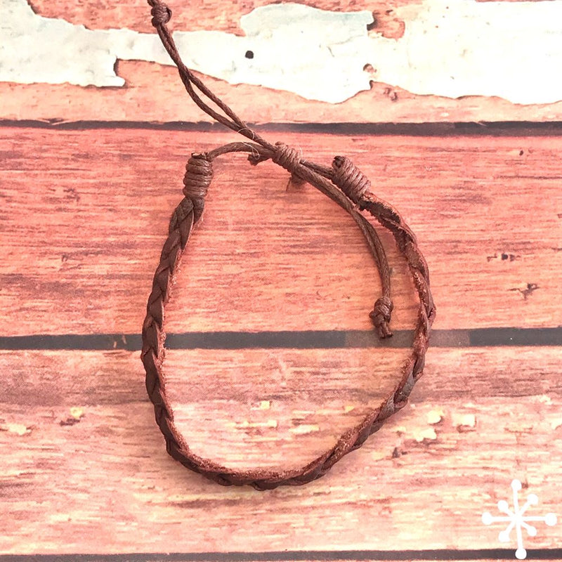 Dark Brown Leather Bracelet, Hand plaited - Toba