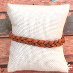 Light Brown Leather Bracelet, Hand plaited - Toba
