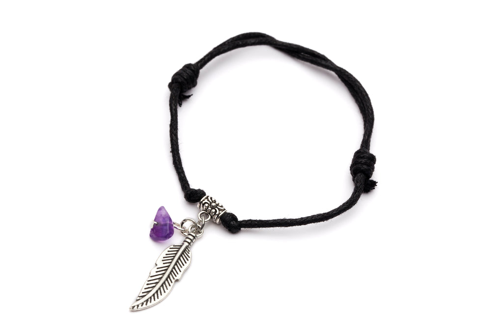 Feather bracelet with amethyst