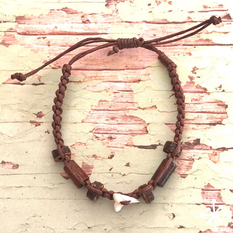 Shark tooth bracelet macrame knots dark brown