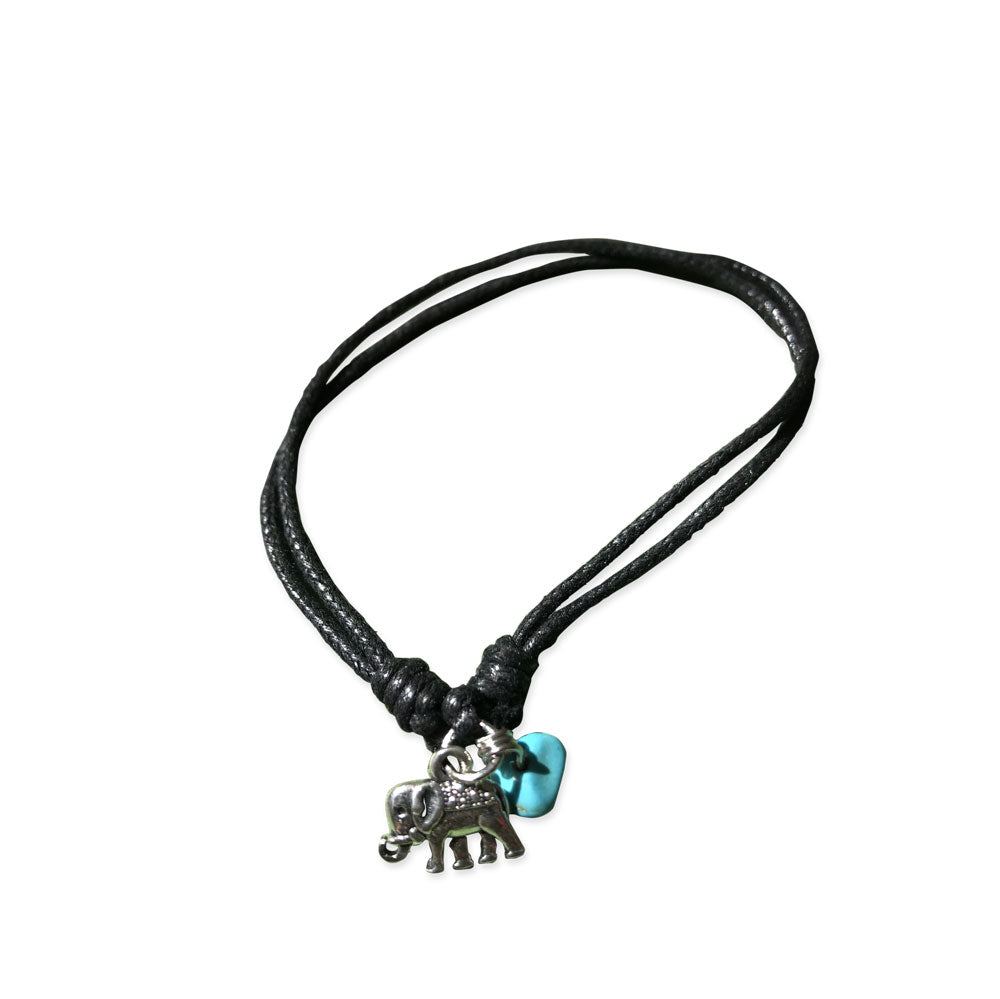 Silver Elephant Anklet with turquoise charm