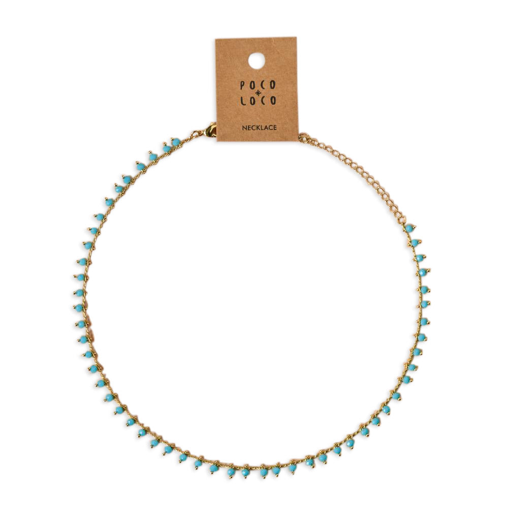Gold necklace with blue beads