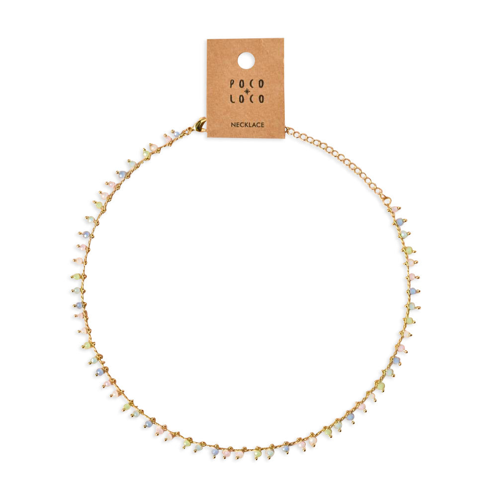 Gold necklace with multicolour beads