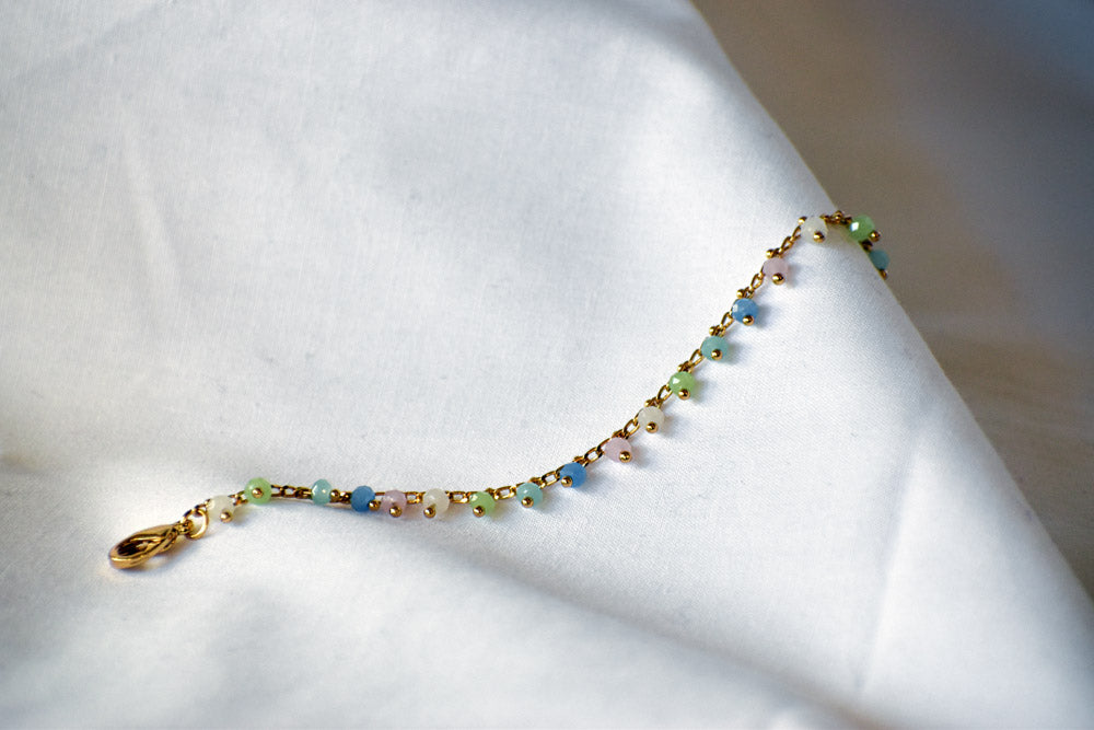 Fine Gold necklace with multi colour beads