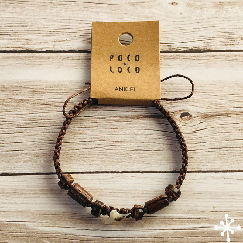 Macrame knots Shark tooth anklet dark brown