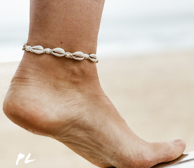 Shell Anklet with cream beads and cowrie shells