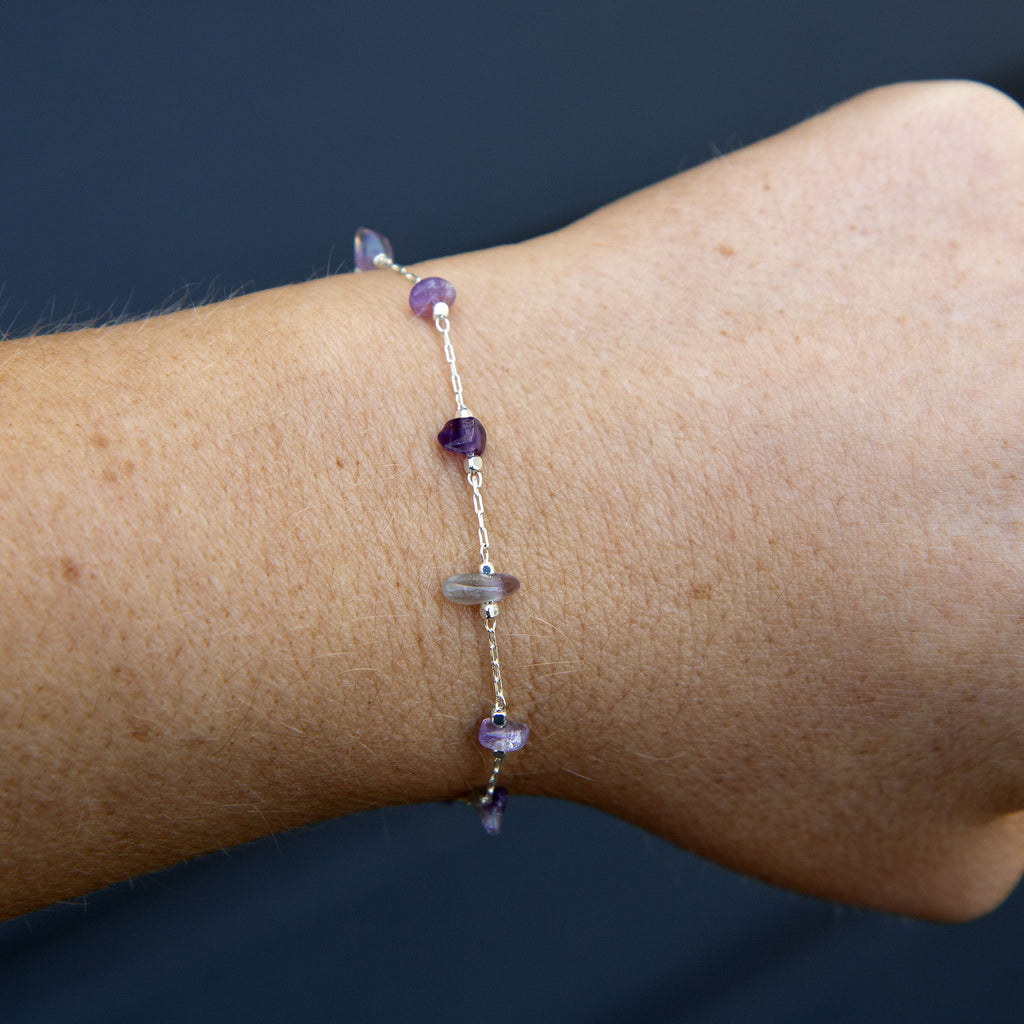 Chain Bracelet Silver plated with Amethyst stones