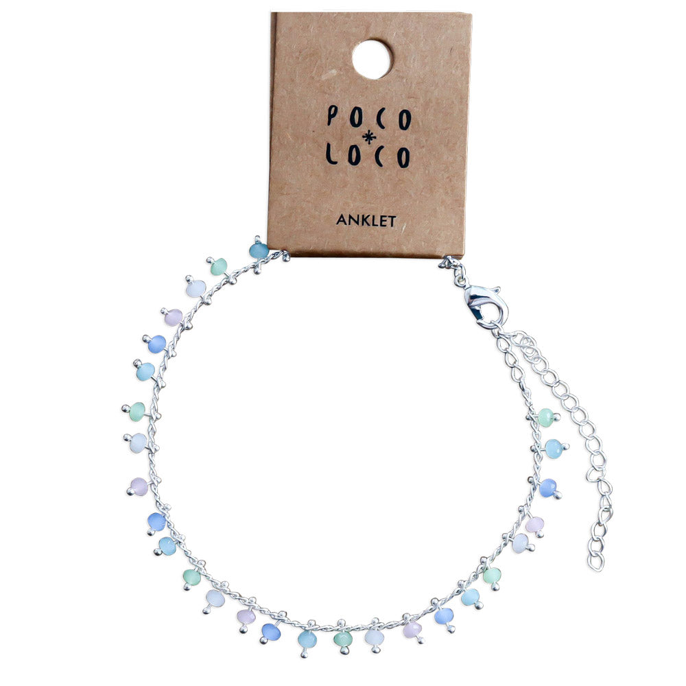 Silver anklet with multi colour beads