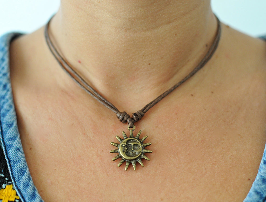 Sun Moon brass necklace