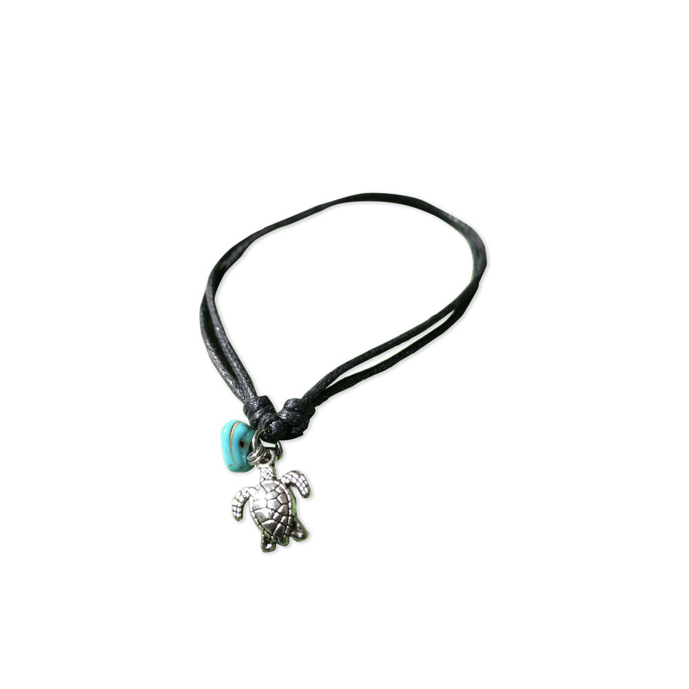 Turtle anklet black with turquoise charm