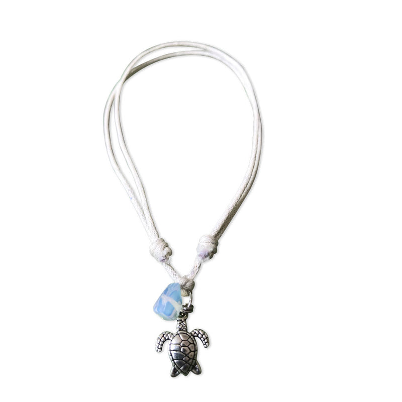 Turtle anklet with sea opal charm and cream cord